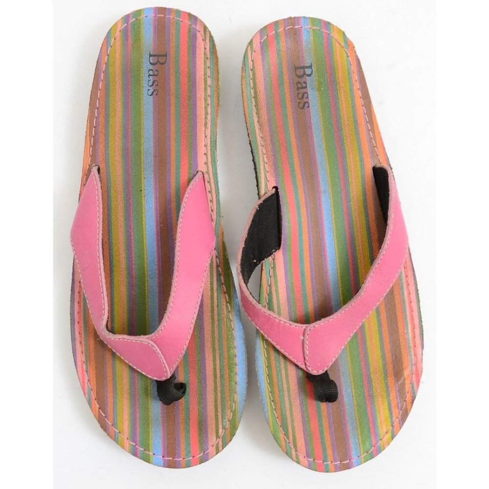 Bass Women's 11 Rainbow‎ Striped Leather Flip-flop Sandals Beach Thongs Vacay